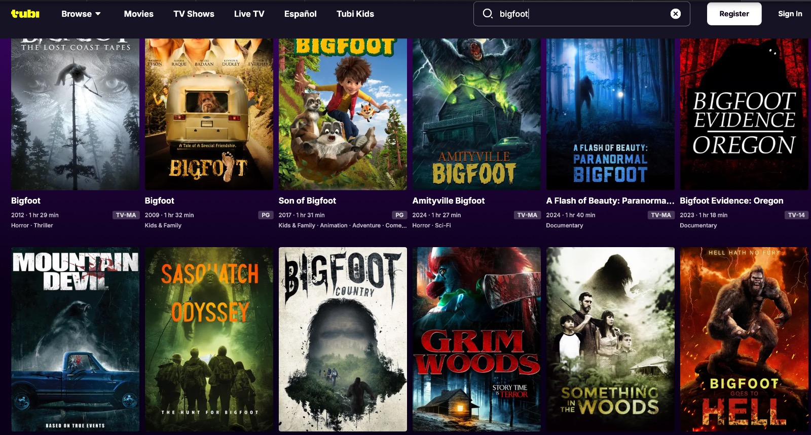 Bigfoot Documentaries on Tubi
